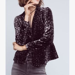 Anthropologie Elevenses black gray floral print velvet Lumi blazer Womens 6